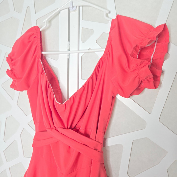 Pink Puff Sleeve Off The Shoulder Tiered Mini Romper Womens Size Medium Milkmaid - Picture 3 of 7